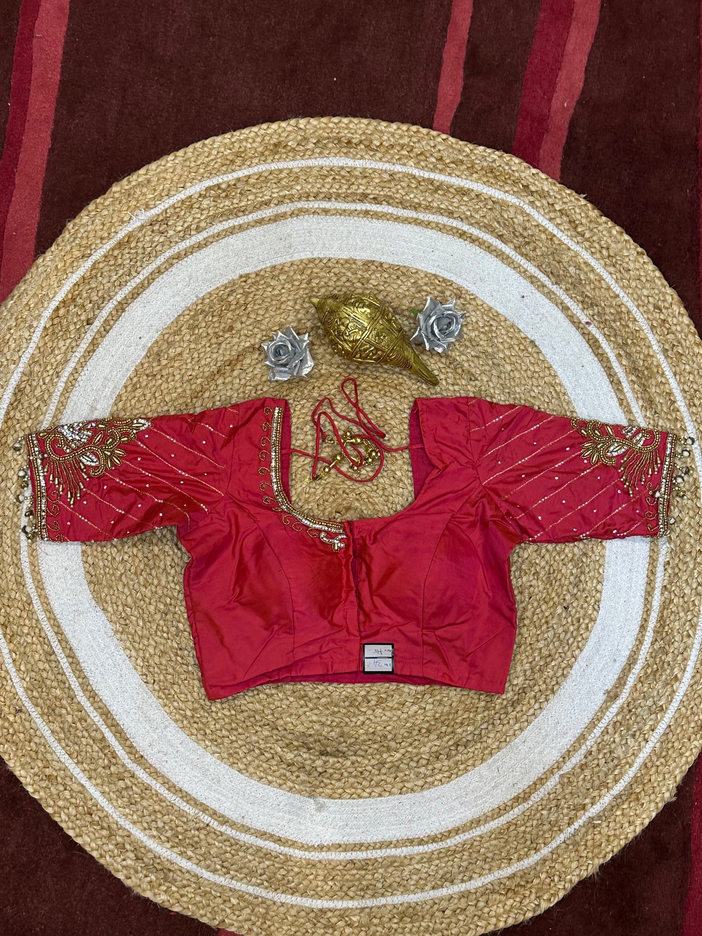 34” XSmall Aari Worked Sari Blouse Indian Saree Top Silk Pink B117