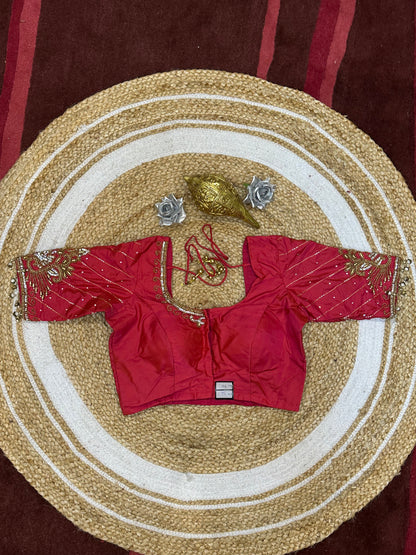 34” XSmall Aari Worked Sari Blouse Indian Saree Top Silk Pink B117