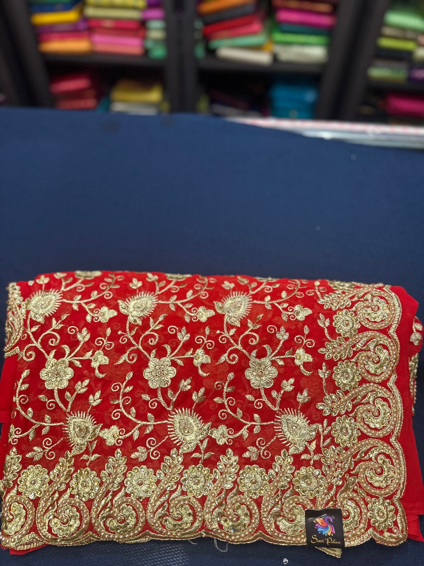 Red Fancy Party wear Georgette Pearl Sari Indian Saree S45