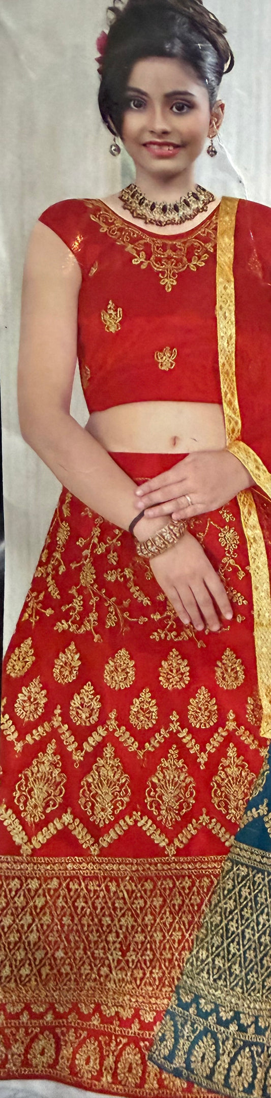 32” Size Age 7 to 9 Red Indian Lehenga Pavadai Sattai Skirt Top G77 Col 2
