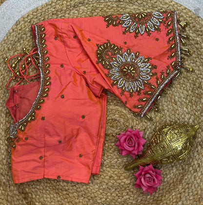 36” Small size Aari Worked Sari Blouse Indian Saree Metallic Green B202