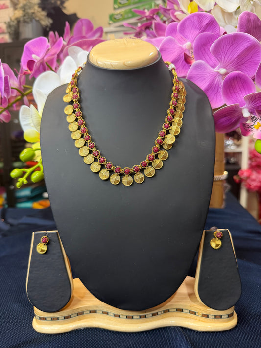 Indian Necklace & Earrings Ruby Pink Addiyal Jewellery Set V4