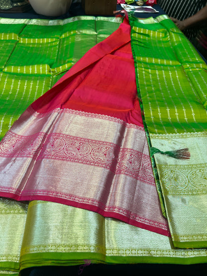 Bridal Kanchipuram Pure Silk Saree Green Kanjivaram Sari| SPK168