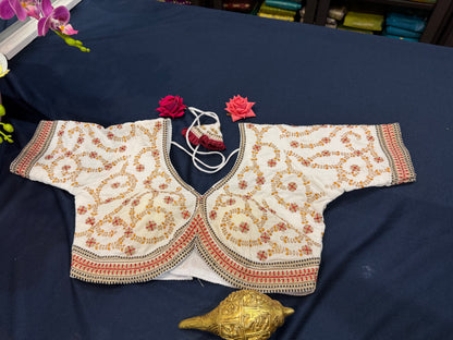 40” White Velvet Sari Blouse Indian Top Choli B1