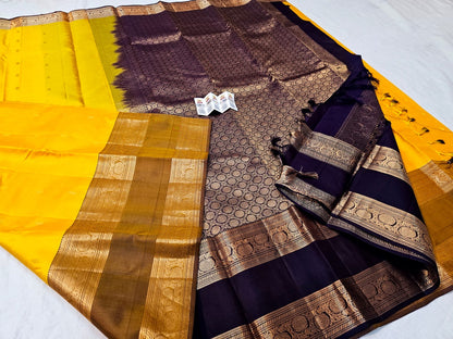 Kanchipuram Pure Silk Saree Bridal Yellow Kanjivaram Sari SPK280