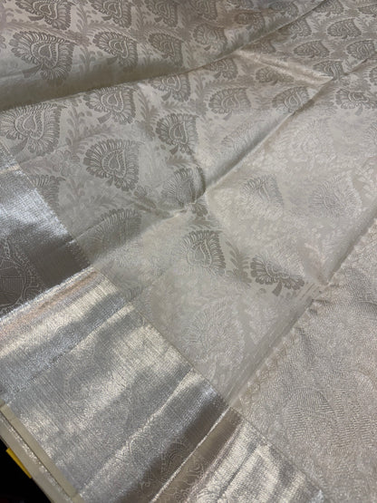 Kanchipuram Pure Silk handloom Bridal Saree Indian Kanjivaram Off White Sari SPK384