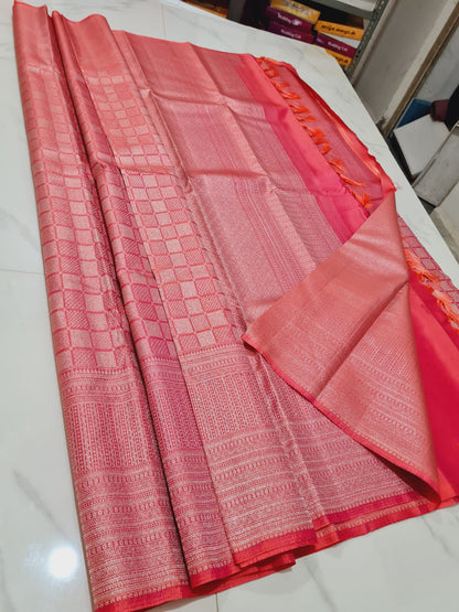 Kerala style Kanchipuram Pure Silk Pink Saree Matt Zari Kanjivaram Sari| SPK144