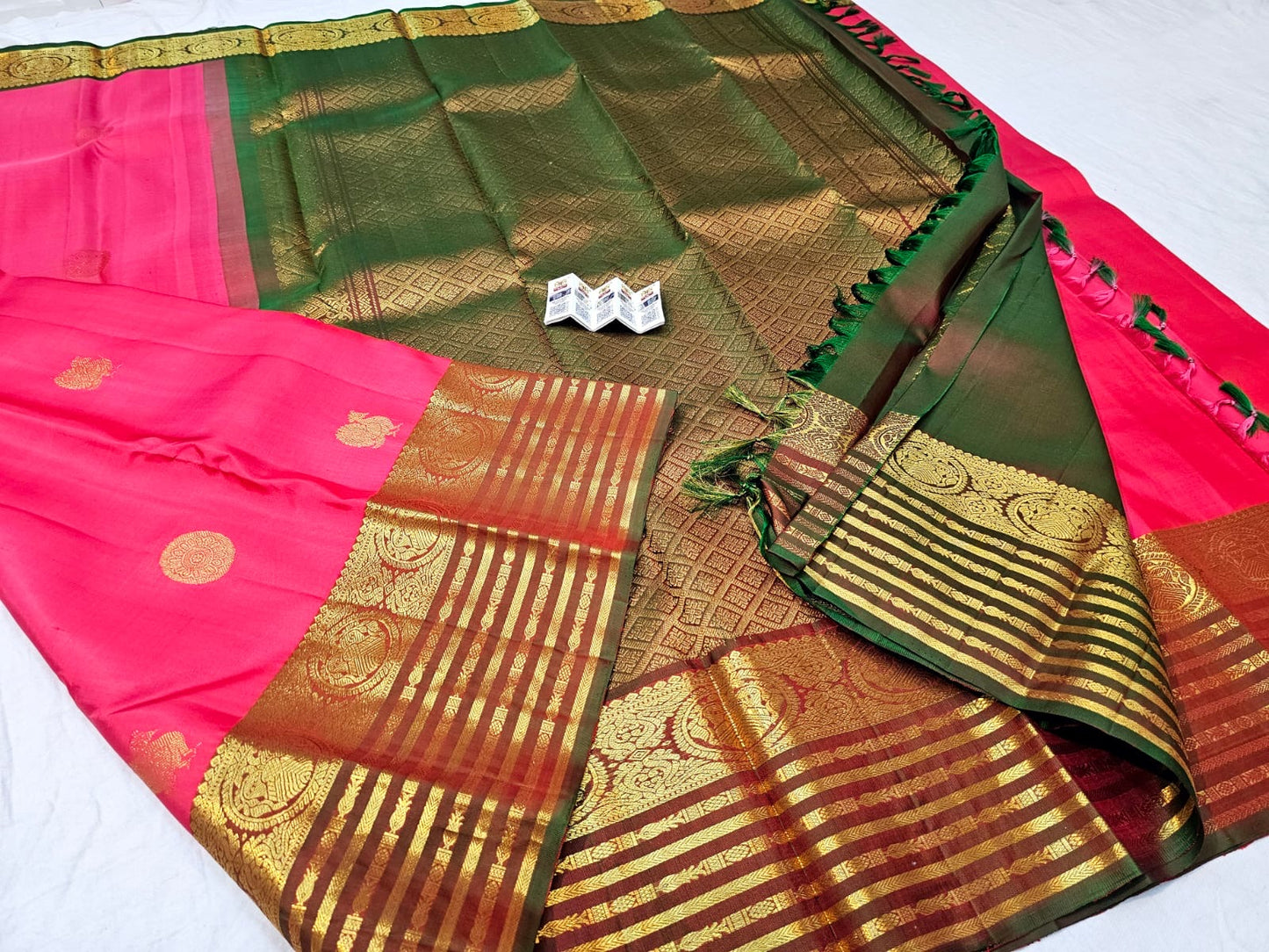 Kanchipuram Pure Silk Saree Bridal Watermelon Pink Kanjivaram Sari SPK291
