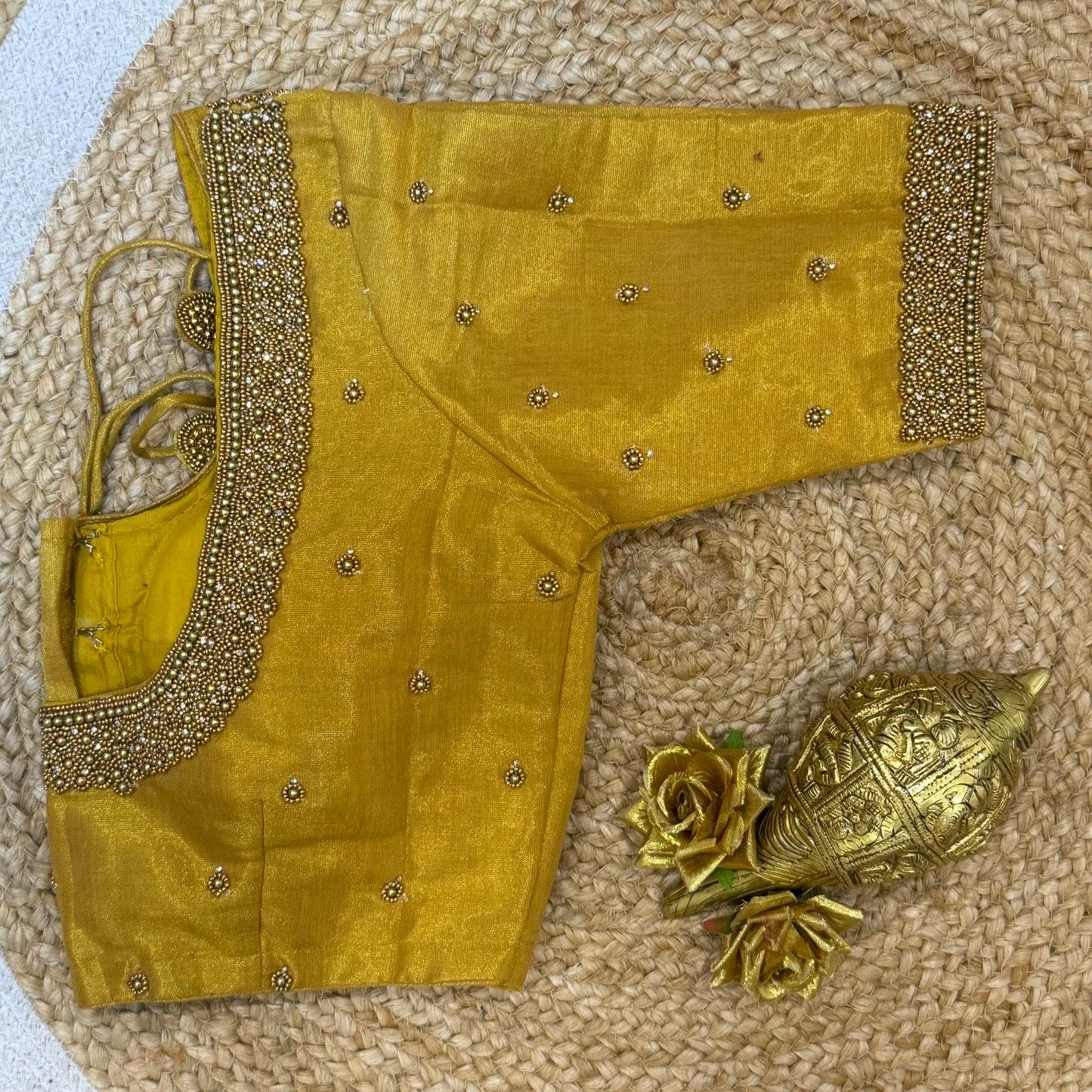 38” M Size 8 Aari Sari Blouse Indian Saree Top Mustard Yellow B281