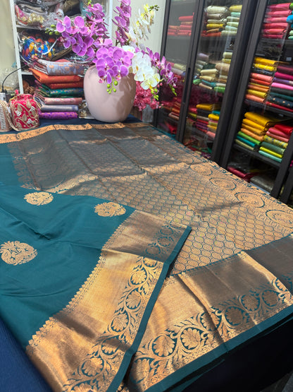 Kanchipuram Pure Silk Saree Green Kanjivaram Sari SPK230