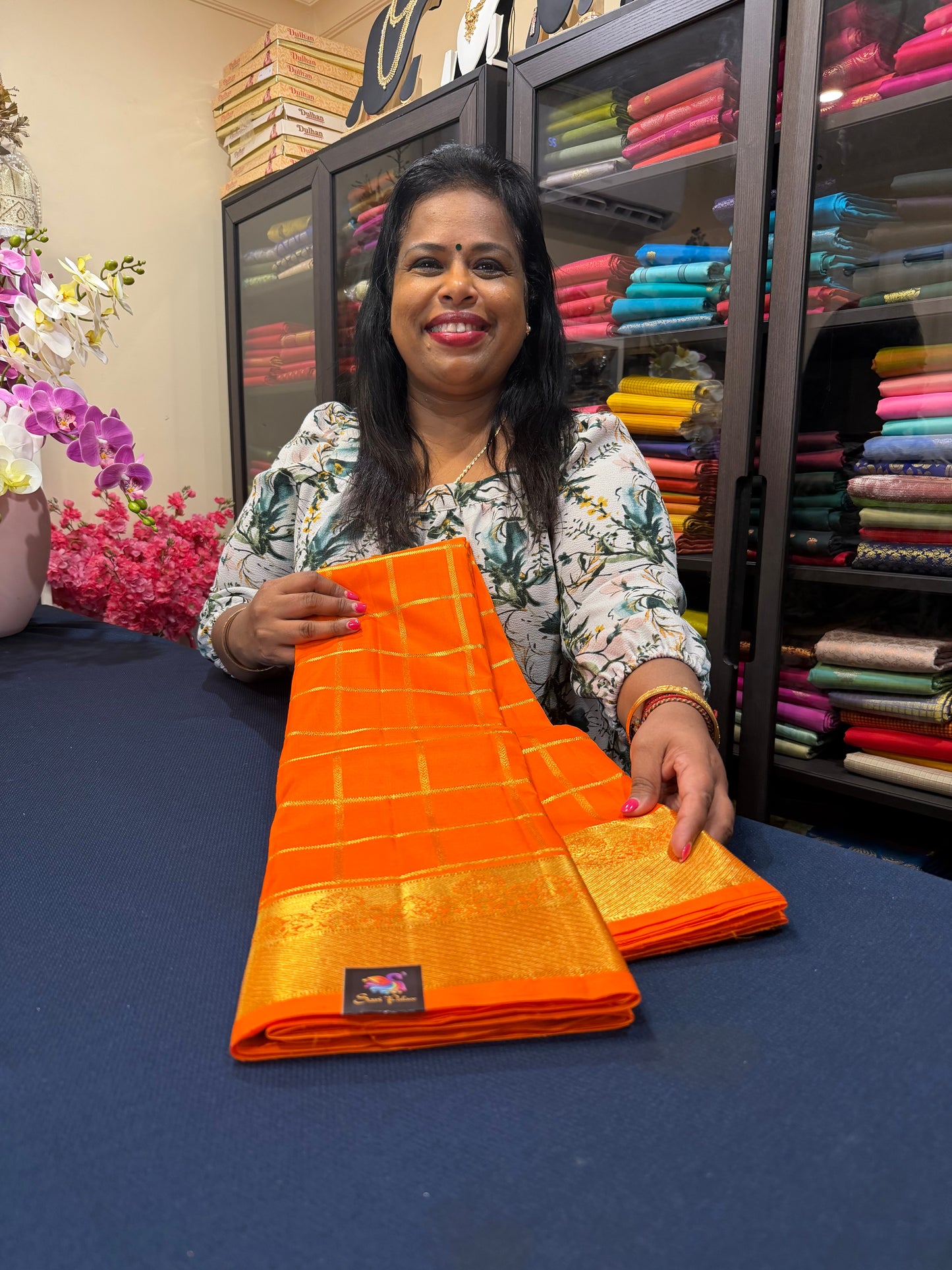 Kanchipuram Pure Silk Saree Orange Kanjivaram Sari SPK206