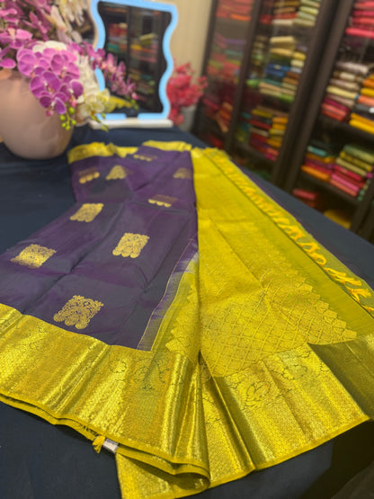 Kanchipuram Pure Silk Saree Purplish Blue Kanjivaram Sari| SPK200