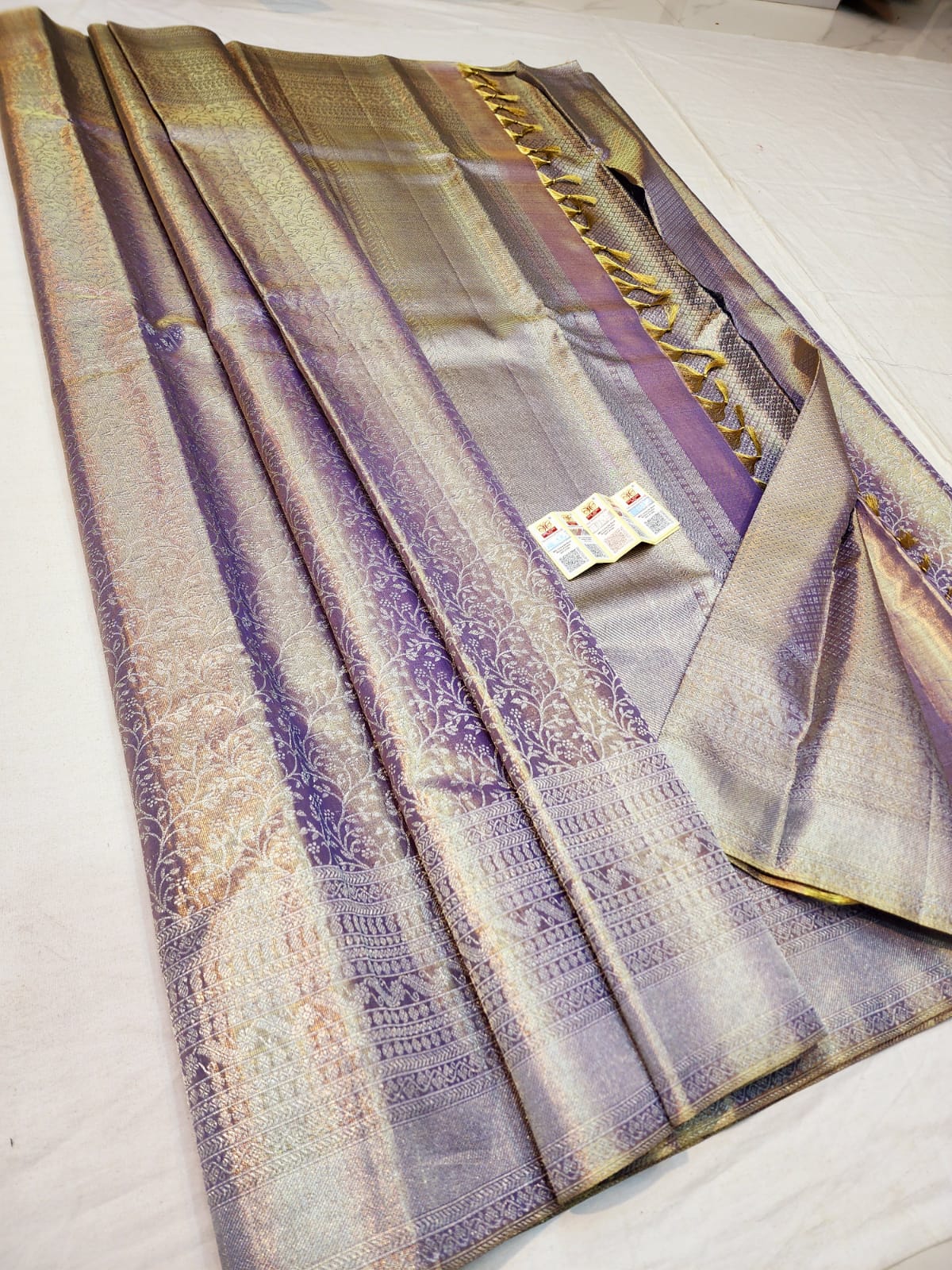 Bridal Tissue Kanchipuram Pure Silk Saree Gold Lavender Kanjivaram Sari| SPK152