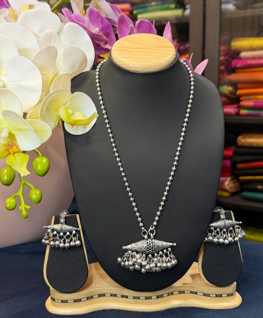 Oxidised Silver Necklace & Earrings Indian Tribal Jewellery Set N80