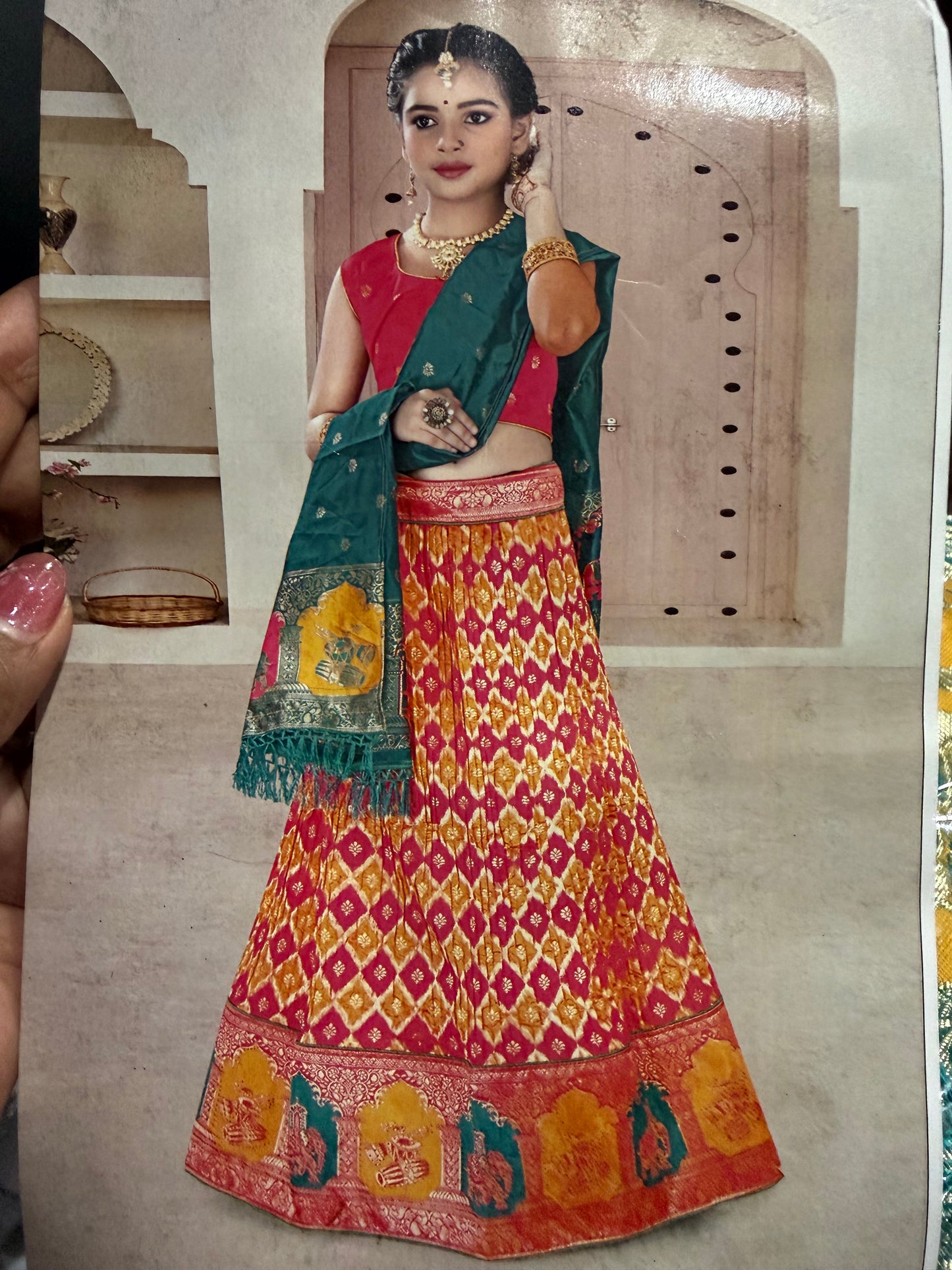28” Size Age 6 Green Indian Lehenga Pavadai Sattai Skirt Top G78 Col 1