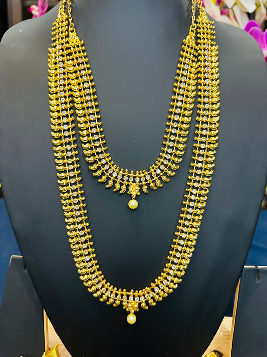 Forming Gold Indian Necklace Kerala Jewellery White N46