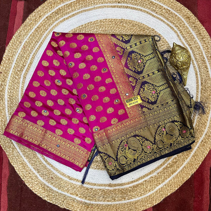 Bangalore Silk Sari Indian Fancy Saree Pink & Blue S119