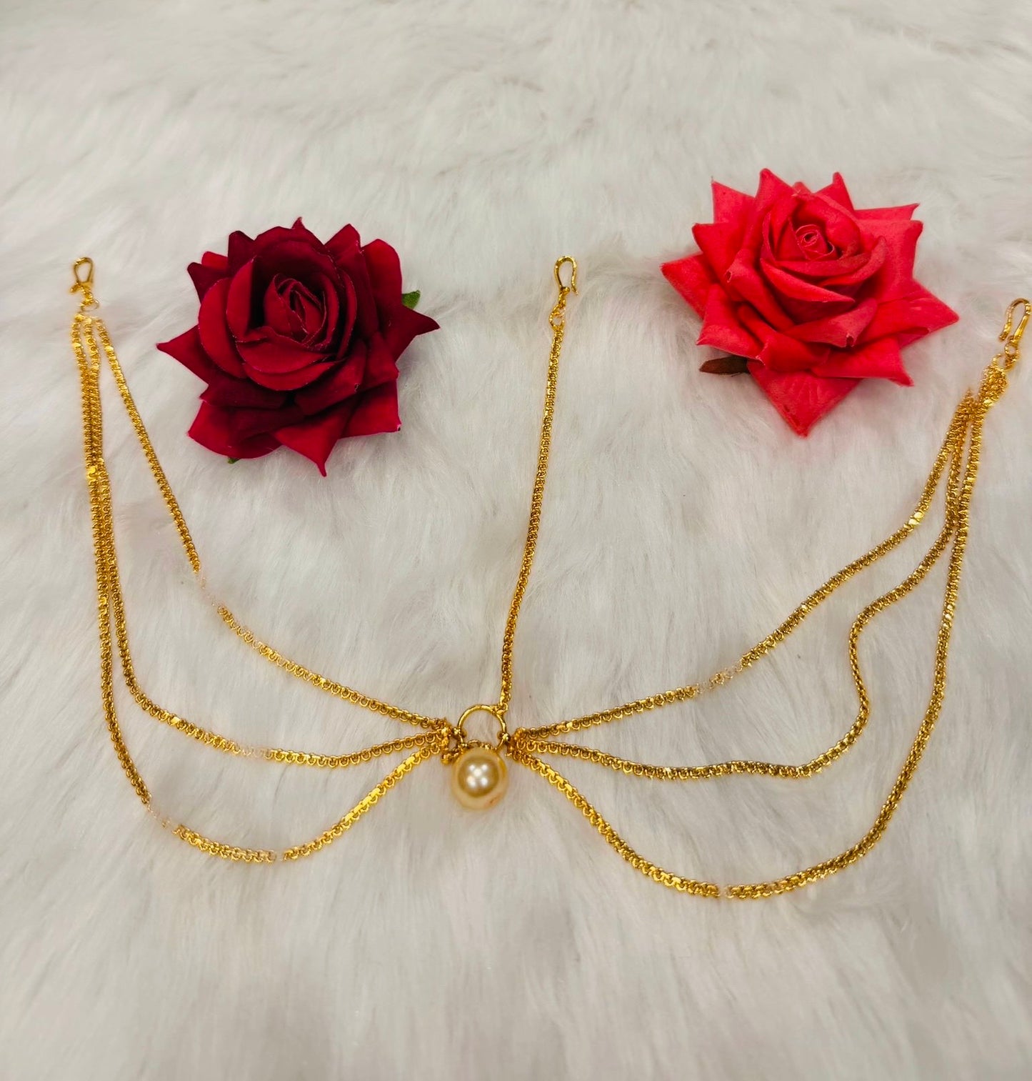 Maang tikka Damini Indian Jewellery T001 Hair Accessories Gold Colour With Pearl