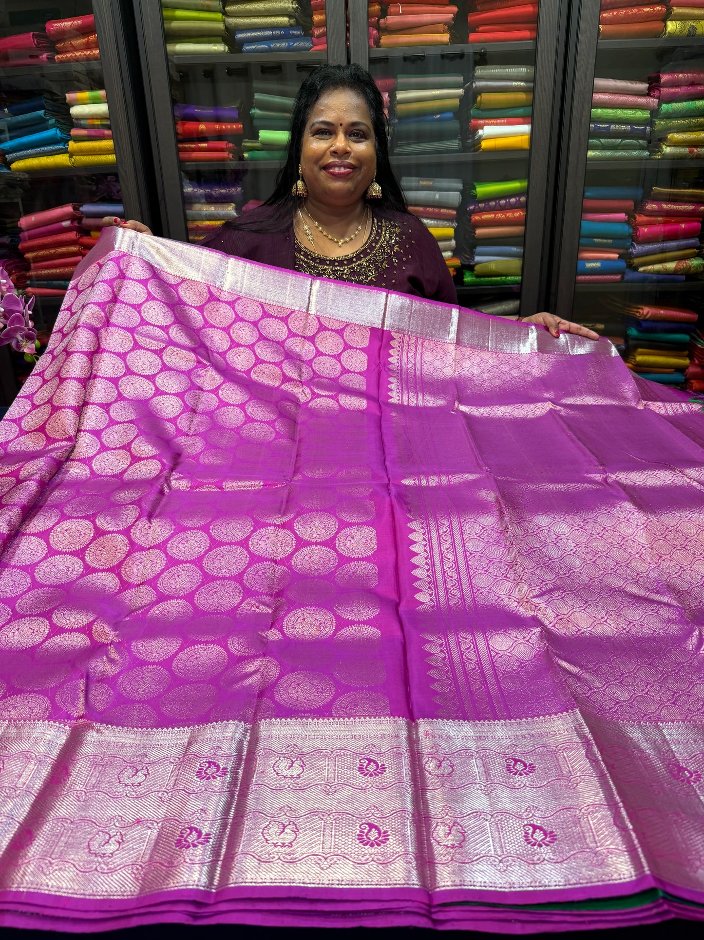 Kanchipuram Pure Silk handloom Saree Indian Kanjivaram Pink Sari SPK366