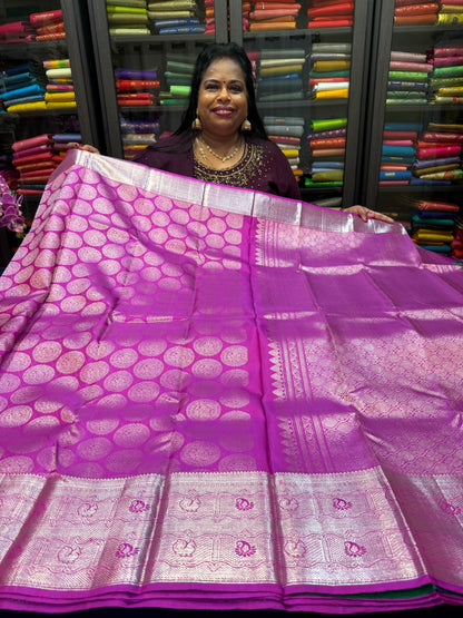 Kanchipuram Pure Silk handloom Saree Indian Kanjivaram Pink Sari SPK366
