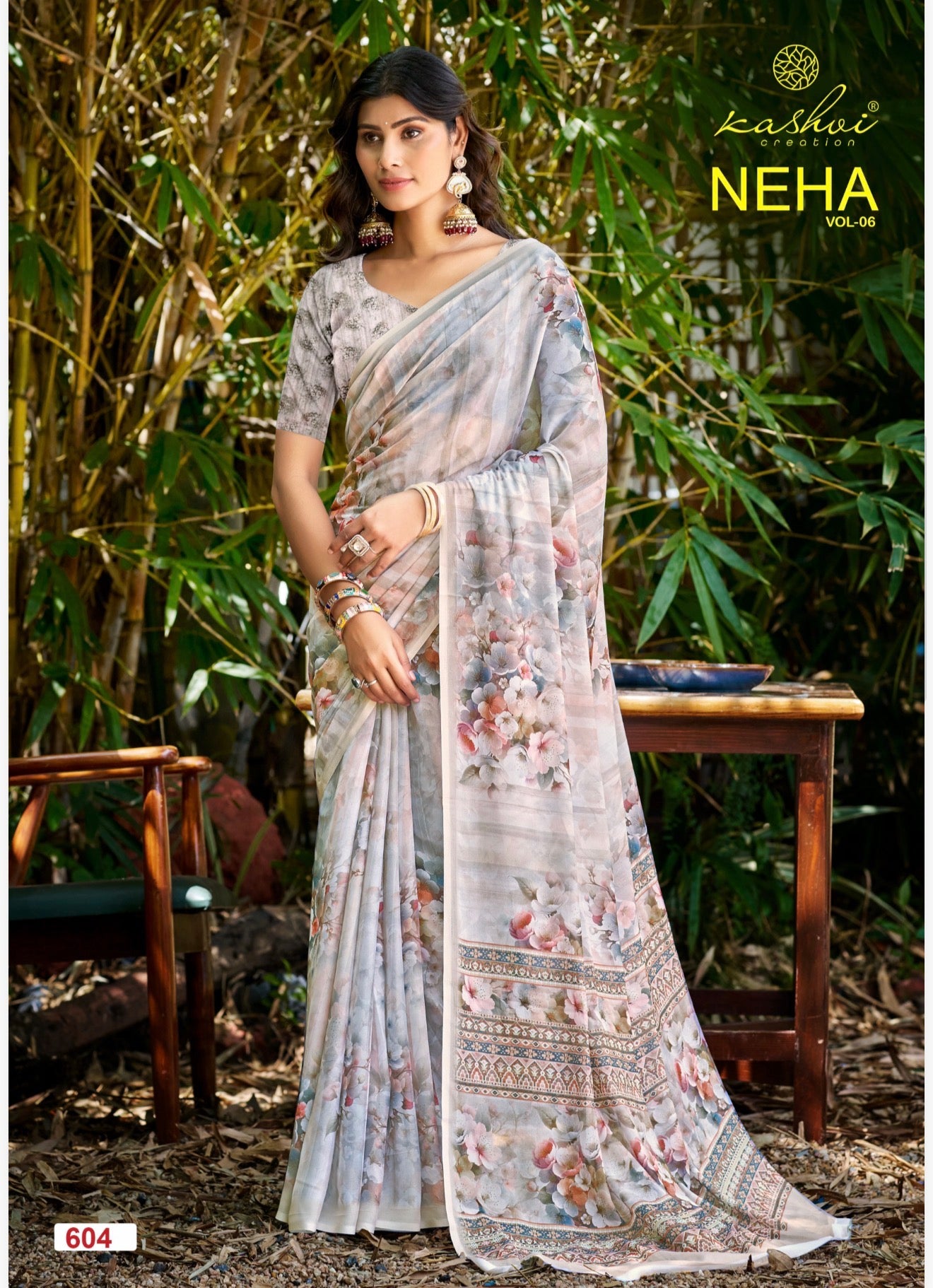 Sari Indian Bollywood Designer Linen Party wear Floral Saree Z8 Col 4