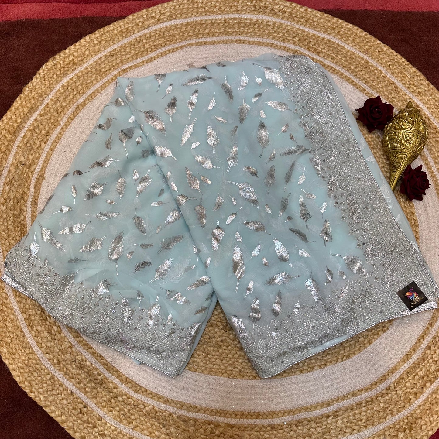 Sari Indian Fancy Party wear Georgette Blue Silver Saree SAR11