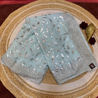 Sari Indian Fancy Party wear Georgette Blue Silver Saree SAR11