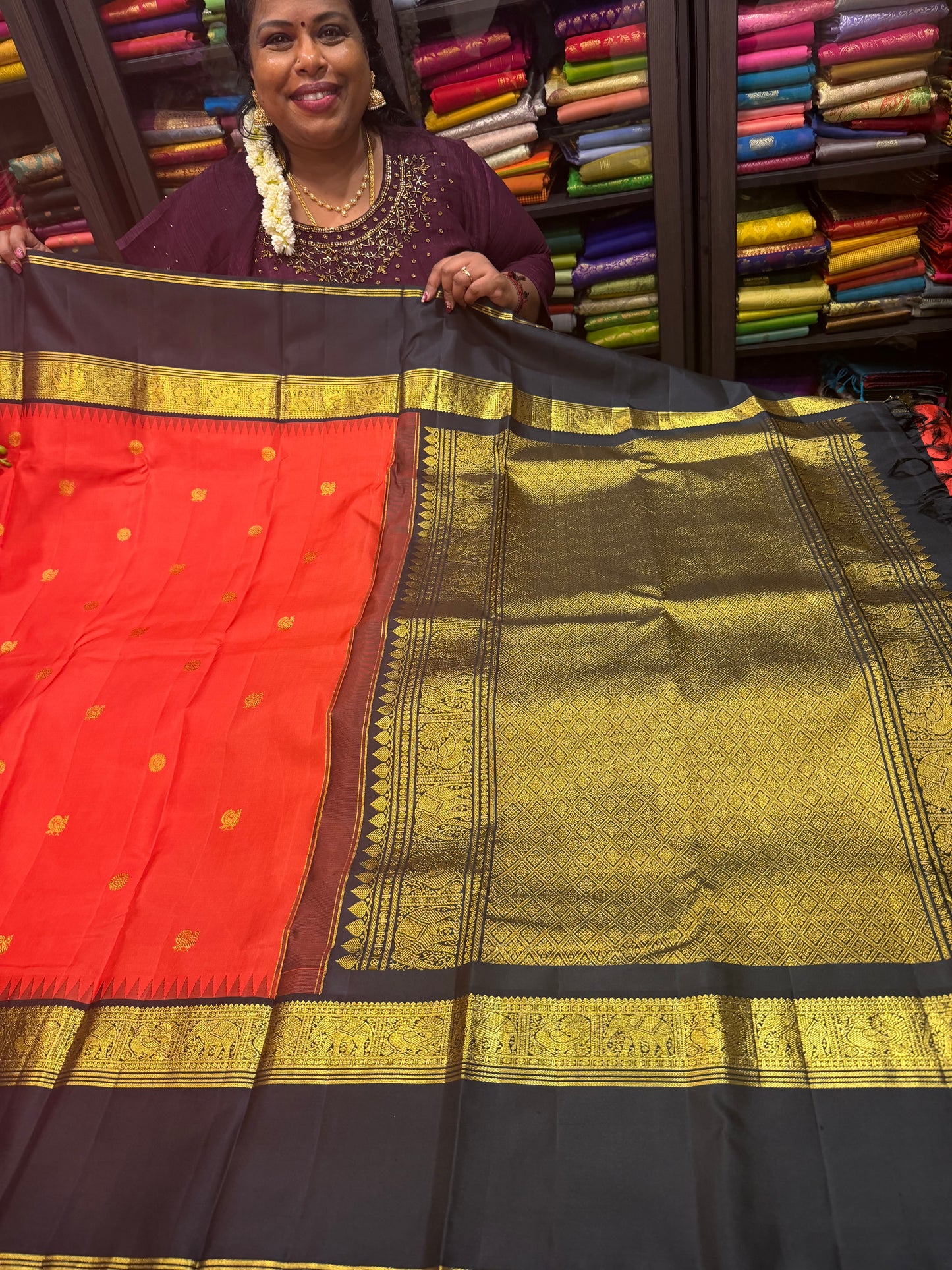 Vintage Kanchipuram Pure Silk Saree Bridal Kanjivaram Sari SPK299