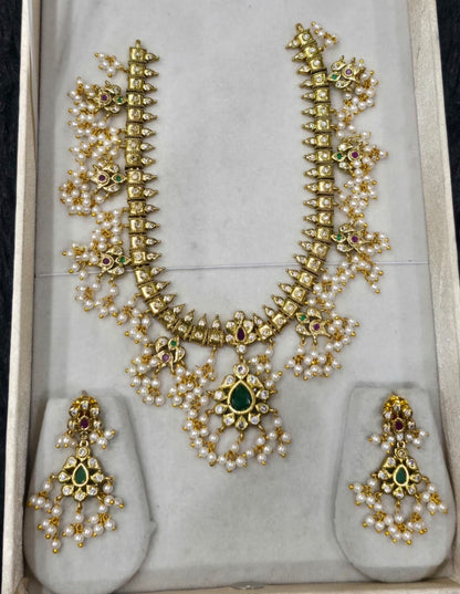 Indian Bridal Necklace & Earrings Jewellery Set with pearls N57