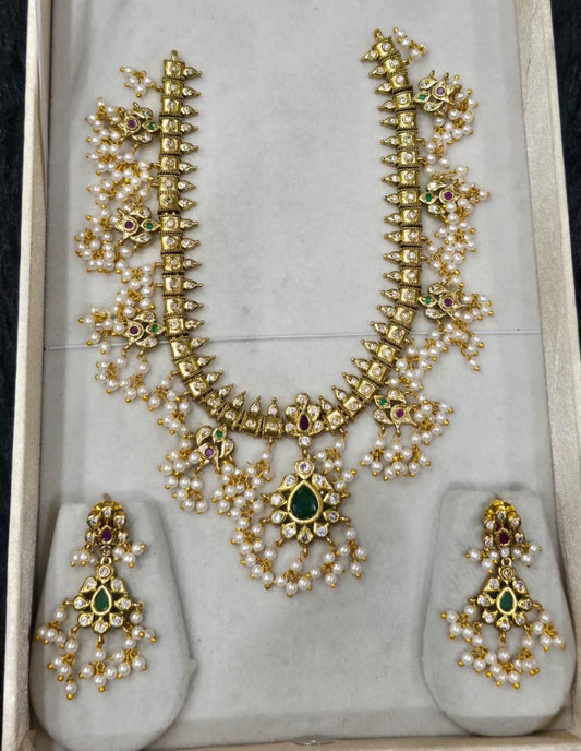 Indian Bridal Necklace & Earrings Jewellery Set with pearls N57