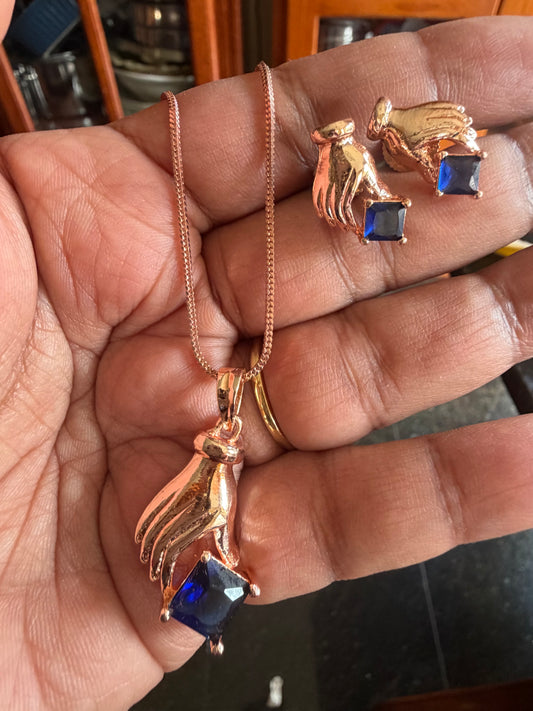 Indian Necklace Chain Pendant & Earrings set Jewellery Rose Gold N104