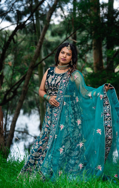 Medium 38” with margin Indian Lehenga Green Velvet Lehnga L4