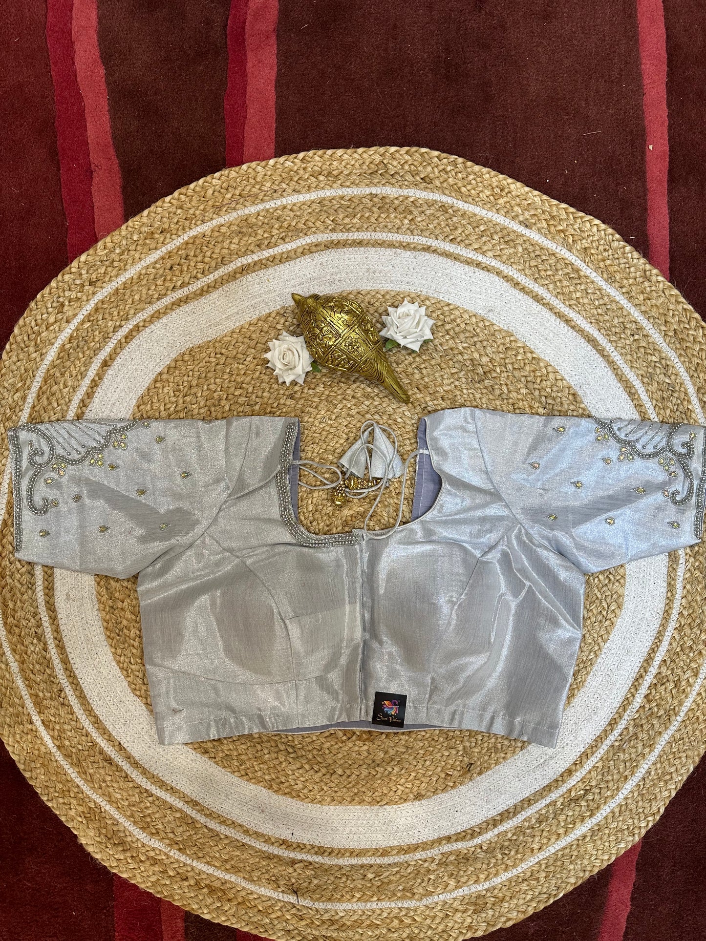 50” Size 20 Aari hand Worked Sari Blouse Indian Saree Top Choli Silk B47