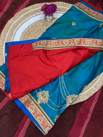 Peacock Blue Green Fancy Party wear Sari Indian Saree S40