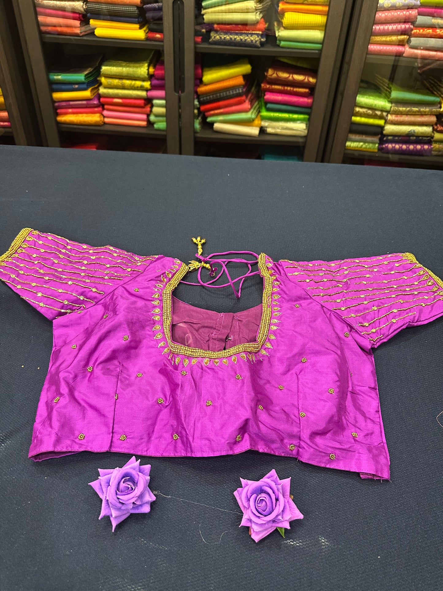 40” Aari hand Worked Sari Blouse Indian Top Choli Silk Pink B6