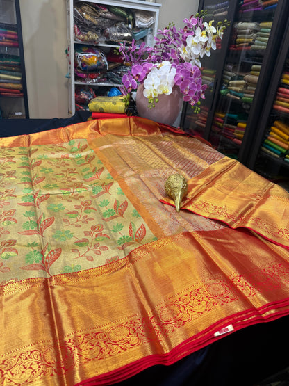 Kanchipuram Pure Silk Saree Bridal Tissue Kanjivaram Sari SPK240