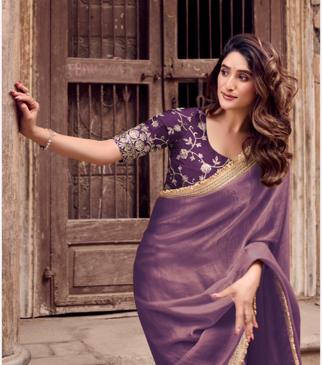 Indian Fancy Party wear Saree Fendi Silk Bollywood Plain Dual Tone Sari S148