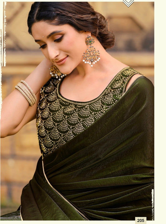 Green Indian Fancy Party wear Saree Fendi Silk Bollywood Sari C24