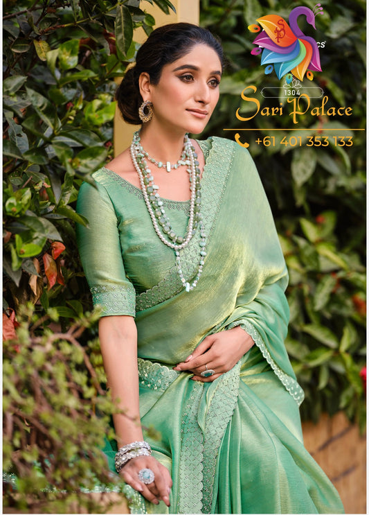 Indian Fancy Party wear Saree Fendi Silk Sari Green S138