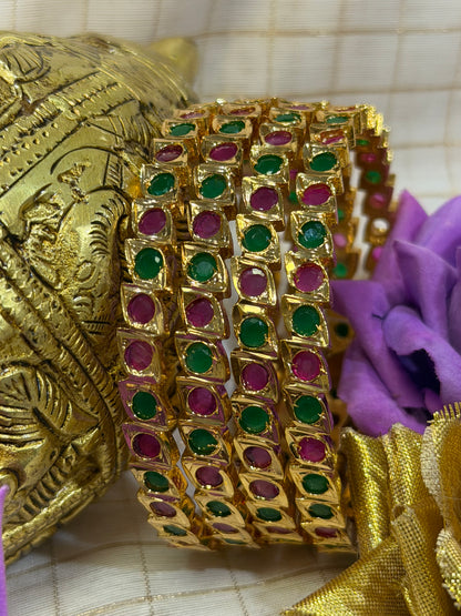 Indian Antique Impon Bangles Set Multi Hemp Stones B8