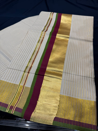 Kerala Vishu Sari Indian Onam Gold Saree C14 (Col 5)