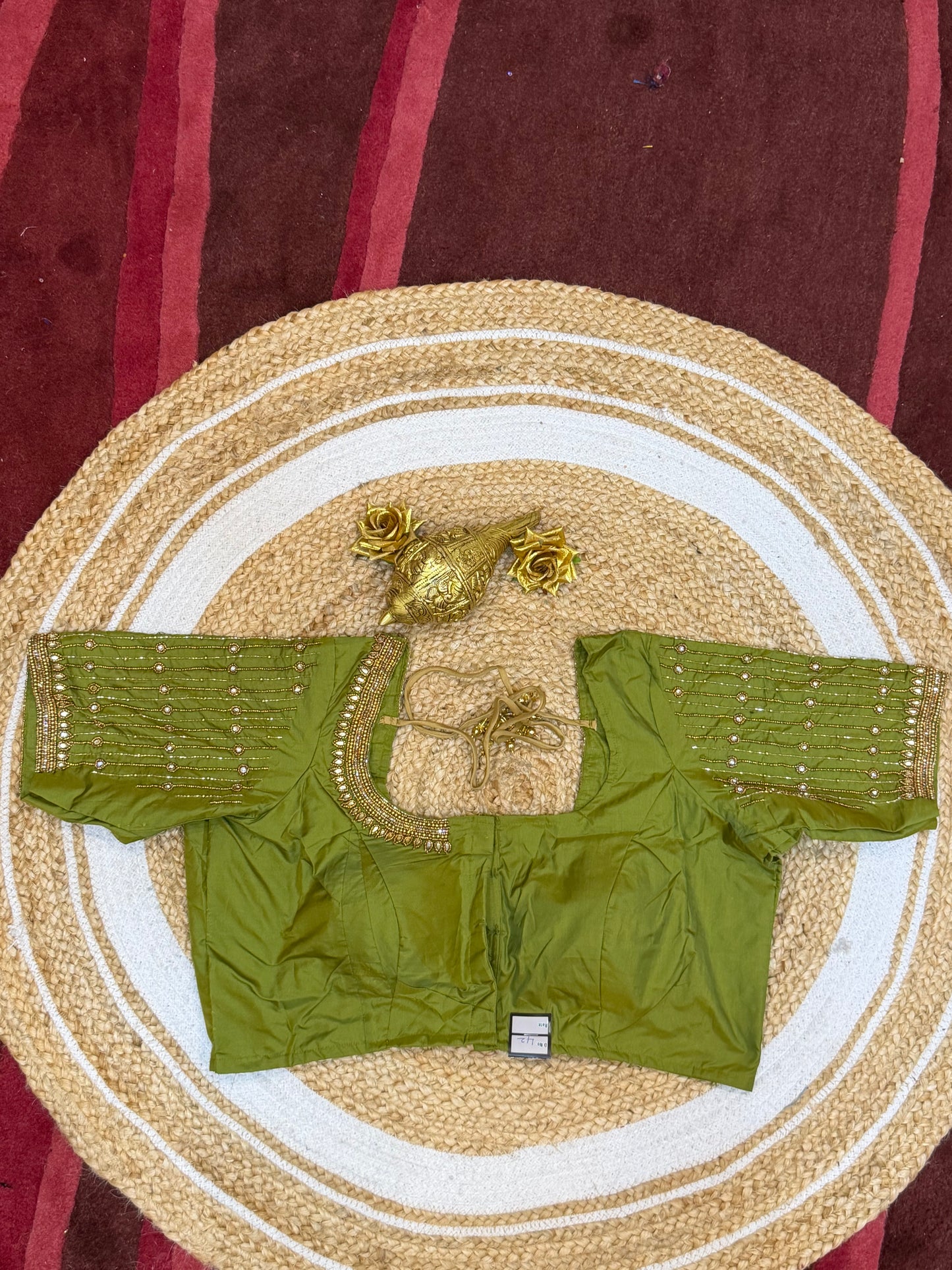 42” XL Size 12 size Aari Worked Sari Blouse Indian Saree Top Green B149