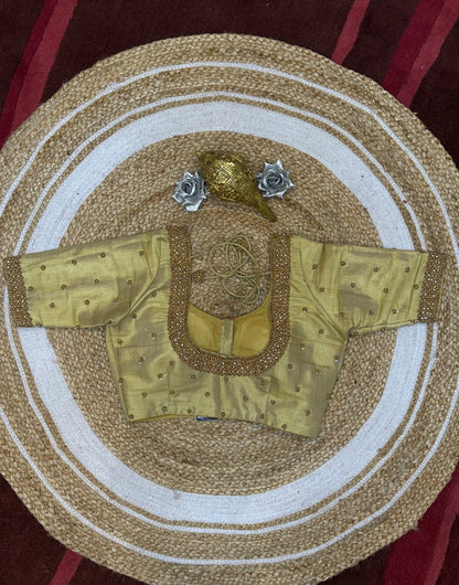 34” XS Aari Worked Sari Blouse Indian Saree Top Silk Gold B104