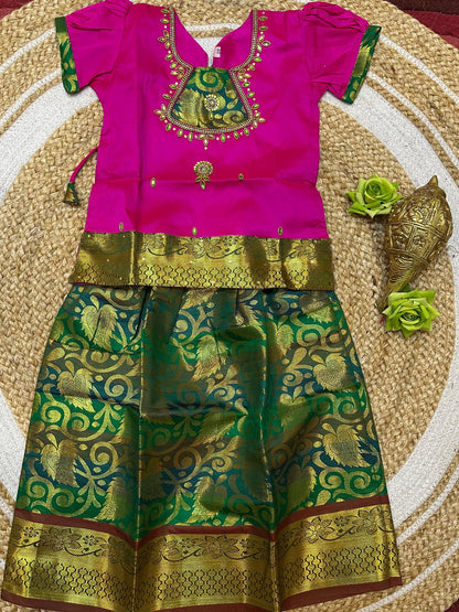 20” Size 2 Indian Lehenga Pattu Pavadai Sattai Skirt Top G3