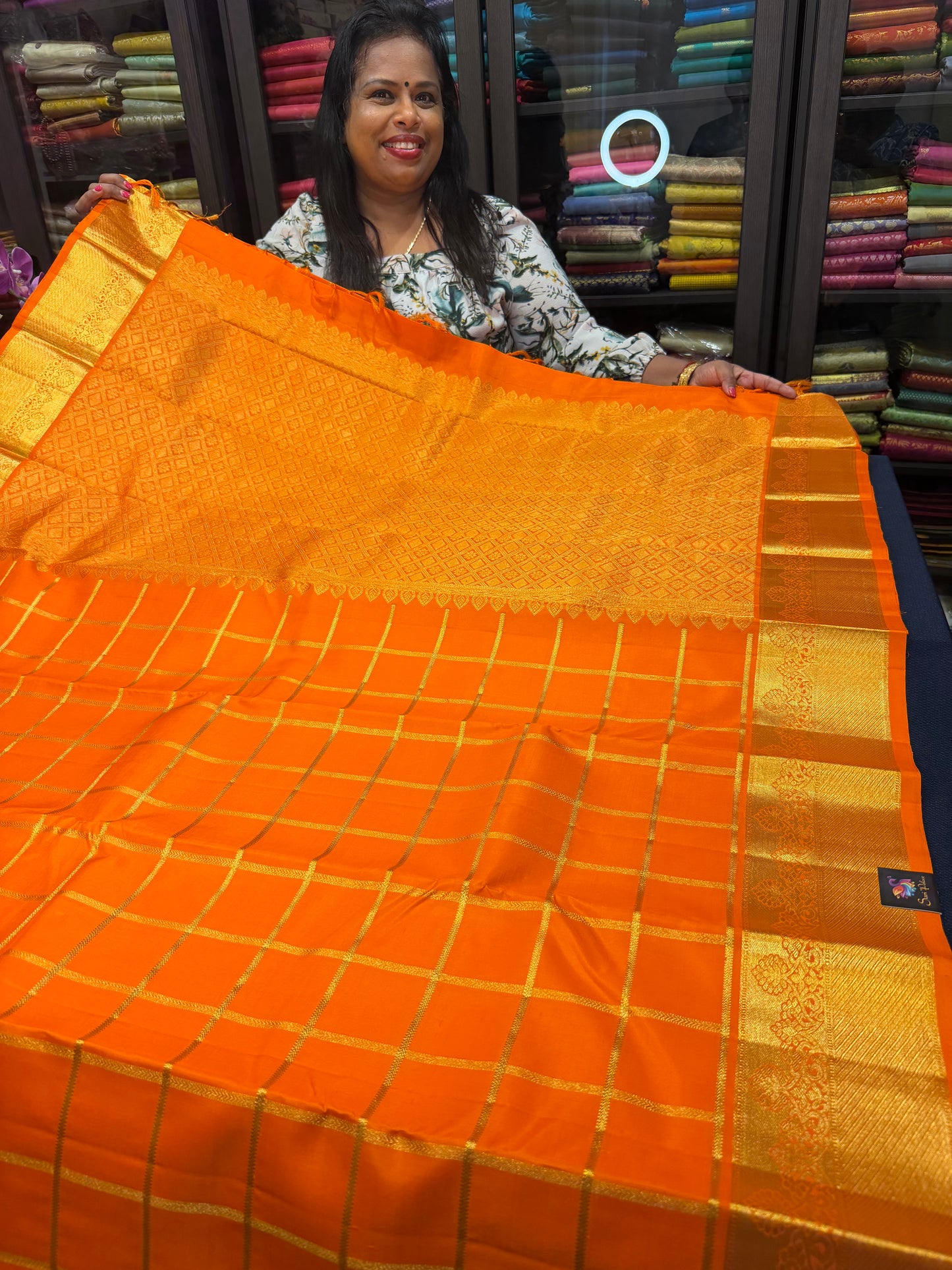 Kanchipuram Pure Silk Saree Orange Kanjivaram Sari SPK206