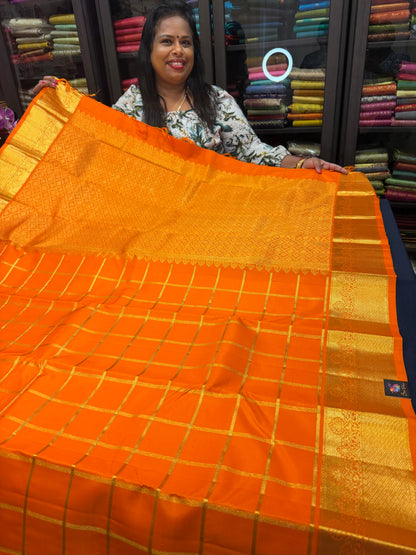 Kanchipuram Pure Silk Saree Orange Kanjivaram Sari SPK206