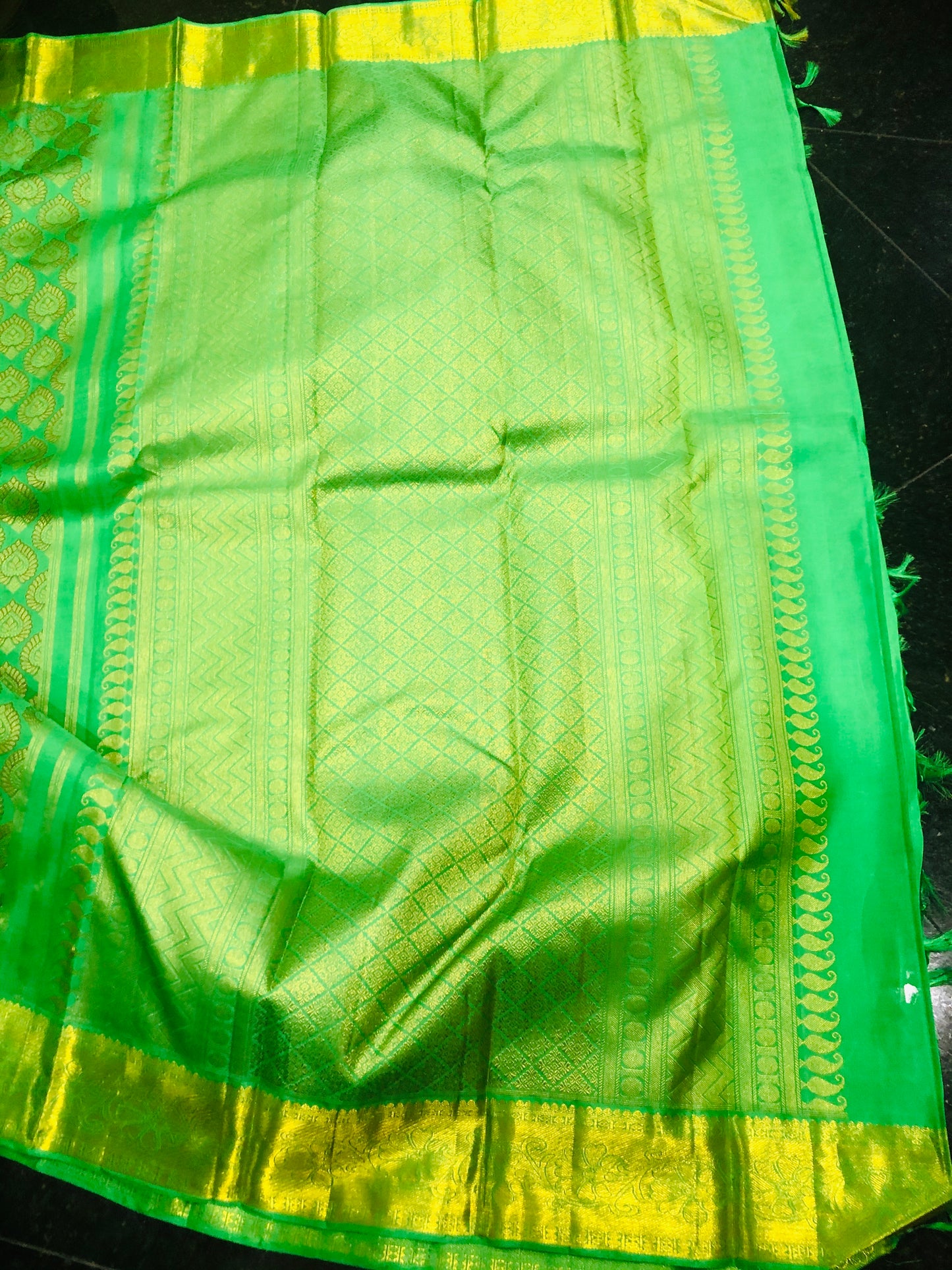 Bridal Kanchipuram Pure Silk Saree Green Kanjivaram Sari| SPK155