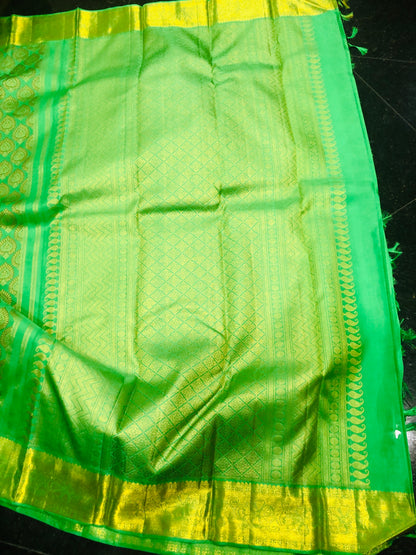 Bridal Kanchipuram Pure Silk Saree Green Kanjivaram Sari| SPK155
