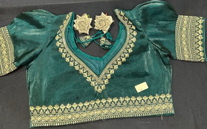 Teal Sari Blouse Indian Saree Top Worked Choli B425
