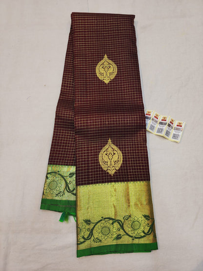 Kanchipuram Pure Silk Saree Brown & green with Gold Kanjivaram Sari| SPK122